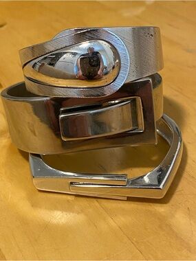 3 mid-century modern, silver tone, vintage, clamper bracelet lot!